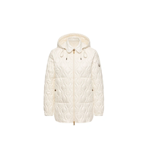Moncler Balette Geometric Quilted Short Down Jacket in White | Women's Puffer Jackets | Coveti