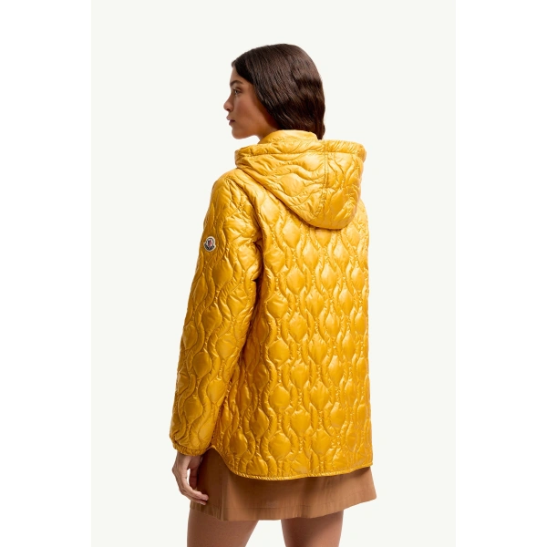 Moncler Balette Geometric Quilted Short Down Jacket in Yellow, view 5 | Women's Puffer Jackets | Coveti
