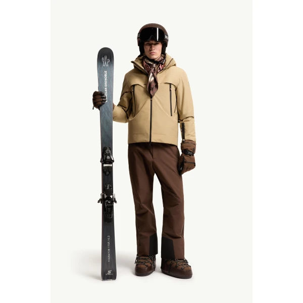 Moncler Balmhorn Hooded GORE-TEX Insulated Ski Jacket in Light Brown, view 2 | Men's Skiwear | Coveti