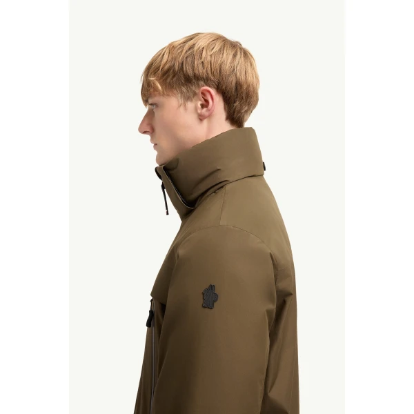 Moncler Balmhorn Hooded GORE-TEX Insulated Ski Jacket in Olive Green, view 3 | Men's Skiwear | Coveti