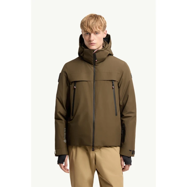 Moncler Balmhorn Hooded GORE-TEX Insulated Ski Jacket in Olive Green, view 4 | Men's Skiwear | Coveti