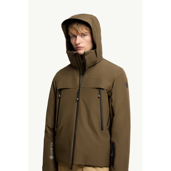 Moncler Balmhorn Hooded GORE-TEX Insulated Ski Jacket in Olive Green, view 6 | Men's Skiwear | Coveti