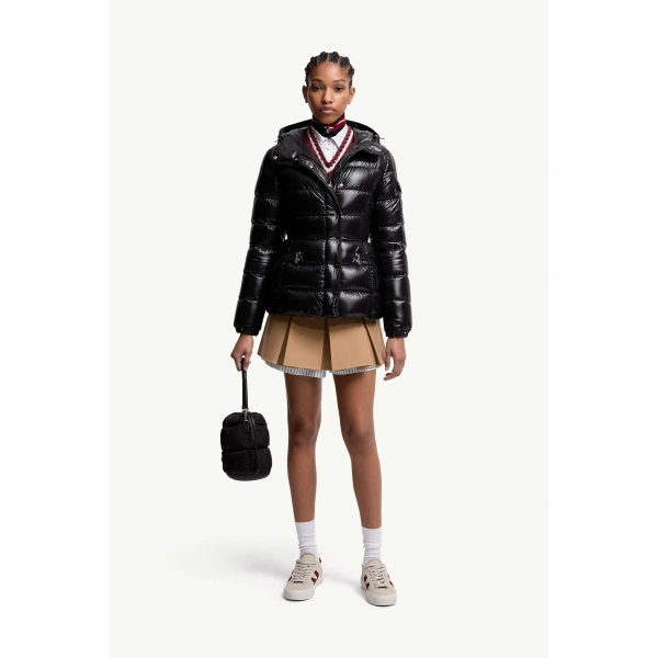 Moncler Barante Hooded Short Down Jacket in Black, view 2 | Women's Puffer Jackets | Coveti