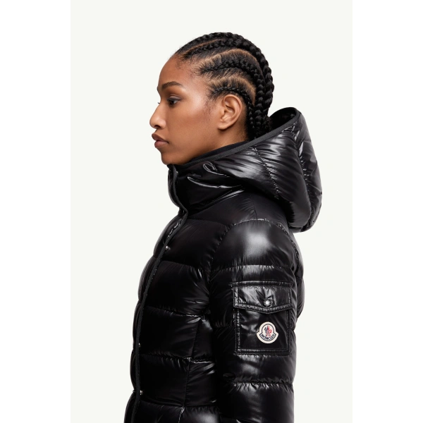 Moncler Barante Hooded Short Down Jacket in Black, view 3 | Women's Puffer Jackets | Coveti