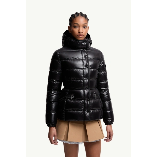 Moncler Barante Hooded Short Down Jacket in Black, view 4 | Women's Puffer Jackets | Coveti