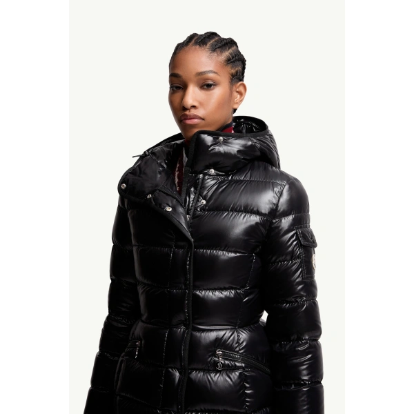 Moncler Barante Hooded Short Down Jacket in Black, view 6 | Women's Puffer Jackets | Coveti