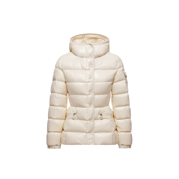 Moncler Barante Hooded Short Down Jacket in White Ivory | Women's Puffer Jackets | Coveti