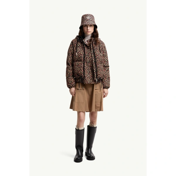 Moncler Becfigue Floral Hooded Down Jacket in Black, view 2 | Women's Puffer Jackets | Coveti