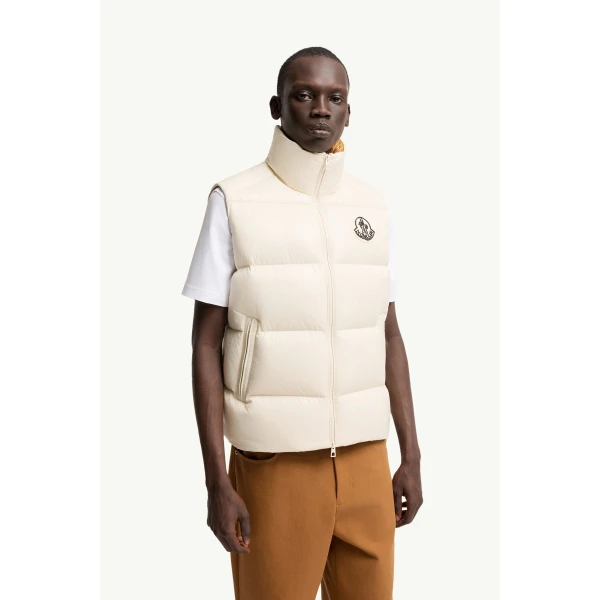 Moncler Belice Down Gilet in White Ivory, view 4 | Men's Jackets | Coveti