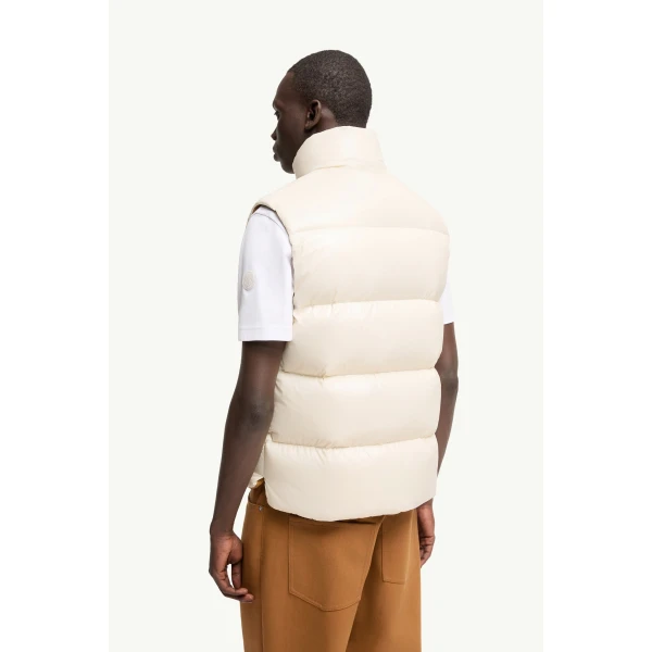 Moncler Belice Down Gilet in White Ivory, view 5 | Men's Jackets | Coveti