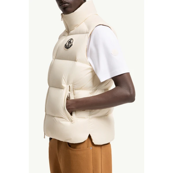 Moncler Belice Down Gilet in White Ivory, view 6 | Men's Jackets | Coveti