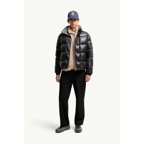 Moncler Bendola Laque Short Down Jacket in Black, view 2 | Men's Jackets | Coveti