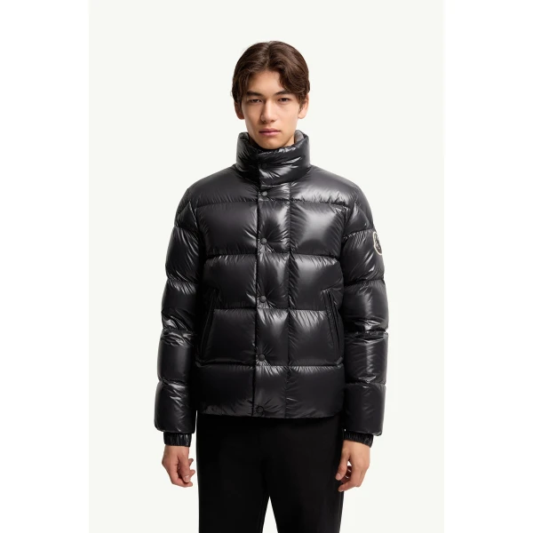 Moncler Bendola Laque Short Down Jacket in Black, view 4 | Men's Jackets | Coveti
