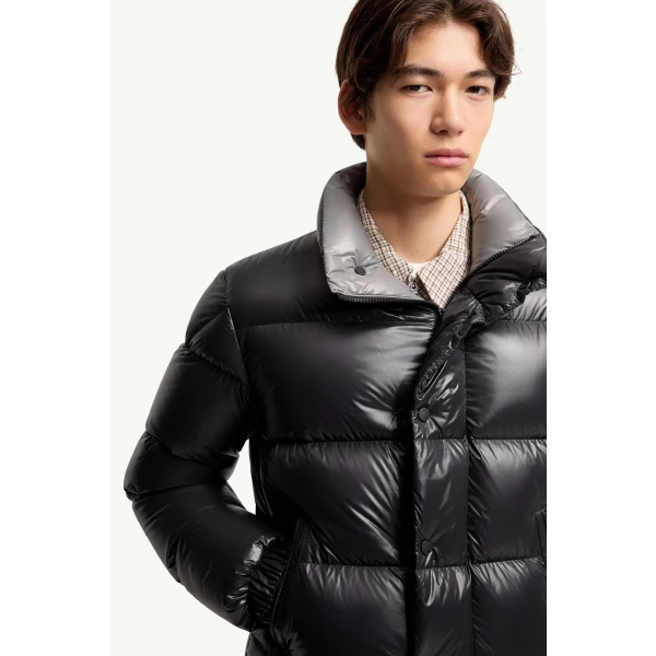 Moncler Bendola Laque Short Down Jacket in Black, view 6 | Men's Jackets | Coveti