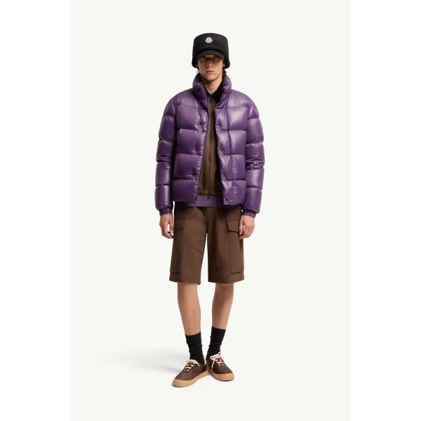 Moncler Bendola Laque Short Down Jacket in Purple, view 2 | Men's Jackets | Coveti
