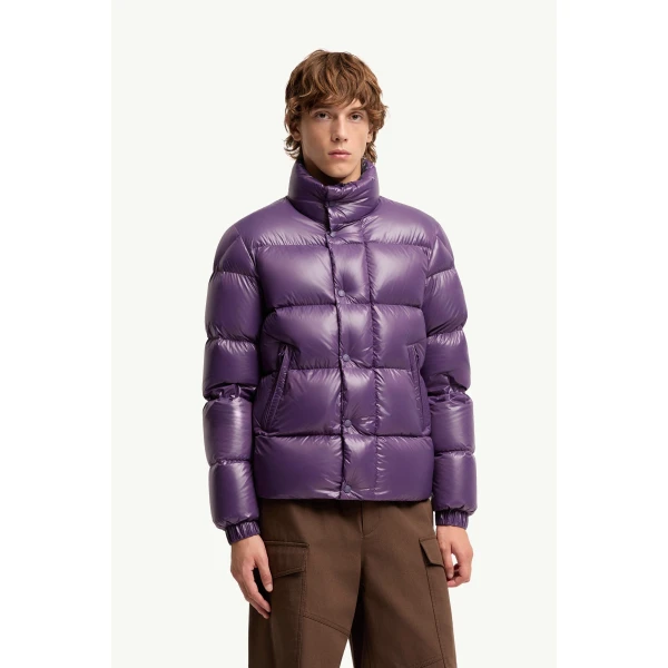 Moncler Bendola Laque Short Down Jacket in Purple, view 4 | Men's Jackets | Coveti