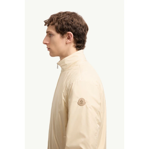 Moncler Berre Short Down Jacket in Ochre Yellow, view 3 | Men's Jackets | Coveti