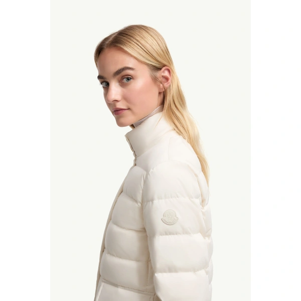 Moncler Bessettes Short Down Jacket in White Ivory, view 3 | Women's Puffer Jackets | Coveti