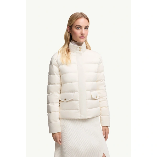 Moncler Bessettes Short Down Jacket in White Ivory, view 4 | Women's Puffer Jackets | Coveti