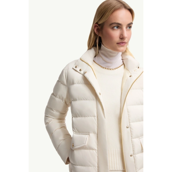 Moncler Bessettes Short Down Jacket in White Ivory, view 6 | Women's Puffer Jackets | Coveti