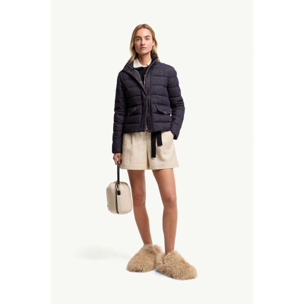 Moncler Bessettez Cotton Short Down Jacket in Navy Blue, view 2 | Women's Puffer Jackets | Coveti