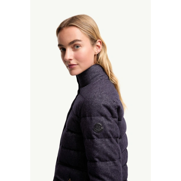 Moncler Bessettez Cotton Short Down Jacket in Navy Blue, view 3 | Women's Puffer Jackets | Coveti