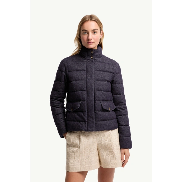 Moncler Bessettez Cotton Short Down Jacket in Navy Blue, view 4 | Women's Puffer Jackets | Coveti