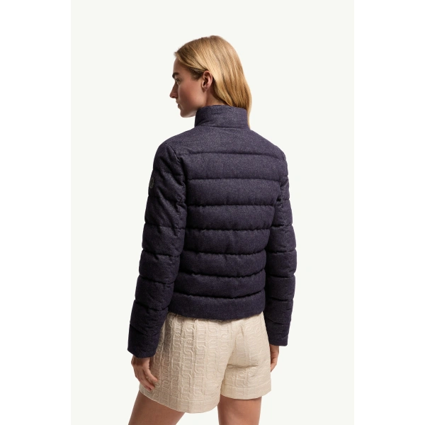 Moncler Bessettez Cotton Short Down Jacket in Navy Blue, view 5 | Women's Puffer Jackets | Coveti