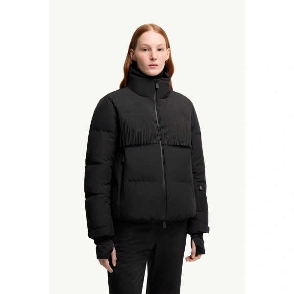 Moncler Bessin Fringed Insulated Ski Jacket in Black, view 4 | Women's Ski Jackets | Coveti