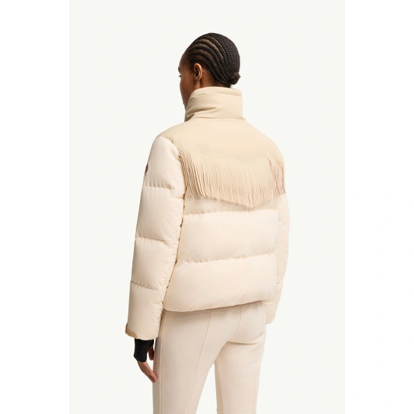 Moncler Bessin Fringed Insulated Ski Jacket in Light Beige, view 5 | Women's Ski Jackets | Coveti