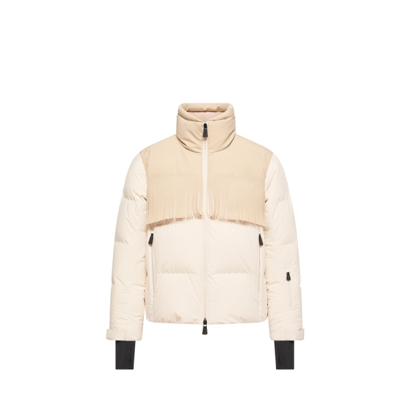 Moncler Bessin Fringed Insulated Ski Jacket in Light Beige | Women's Ski Jackets | Coveti