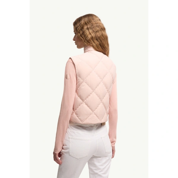 Moncler Biois Down Gilet in Light Pink, view 5 | Women's Vests and Gilets | Coveti