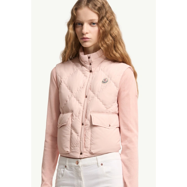 Moncler Biois Down Gilet in Light Pink, view 6 | Women's Vests and Gilets | Coveti