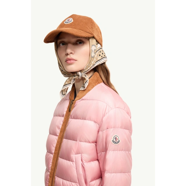 Moncler Blageon Corduroy Reversible Down Jacket in Camel Beige, view 3 | Women's Bomber Jackets | Coveti