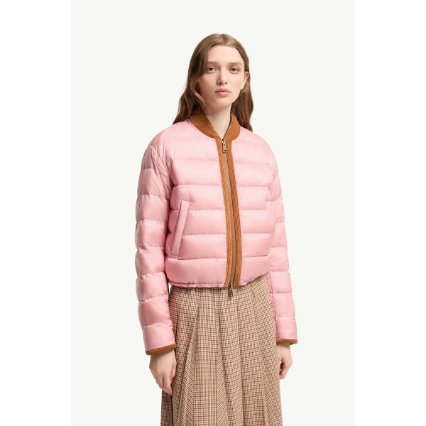 Moncler Blageon Corduroy Reversible Down Jacket in Camel Beige, view 6 | Women's Bomber Jackets | Coveti