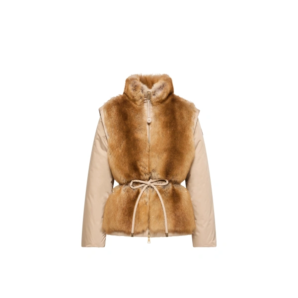Blaireau 2-in-1 Shearling Down Jacket in Beige