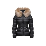Moncler Boed Hooded Shearling-Trimmed Short Down Jacket in Black & Beige | Women's Puffer Jackets | Coveti