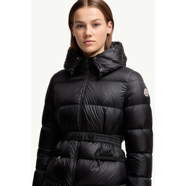 Moncler Boed Hooded Shearling-Trimmed Short Down Jacket in Black & Beige, view 6 | Women's Puffer Jackets | Coveti
