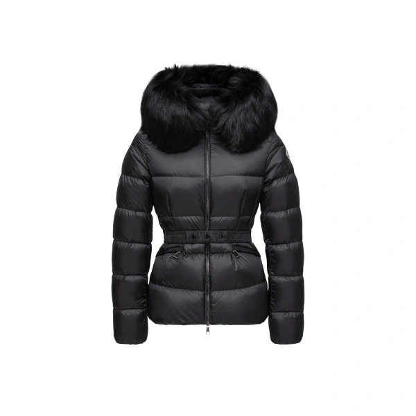 Moncler Boed Hooded Shearling-Trimmed Short Down Jacket in Black | Women's Puffer Jackets | Coveti