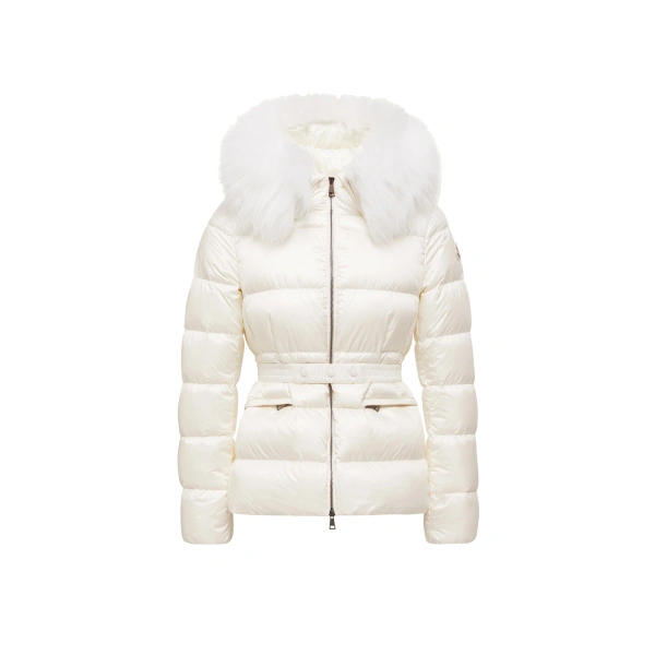 Boed Hooded Shearling-Trimmed Short Down Jacket in White