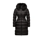 Moncler Boedic Hooded Shearling-Trimmed Long Down Jacket in Black | Women's Puffer and Down Coats | Coveti