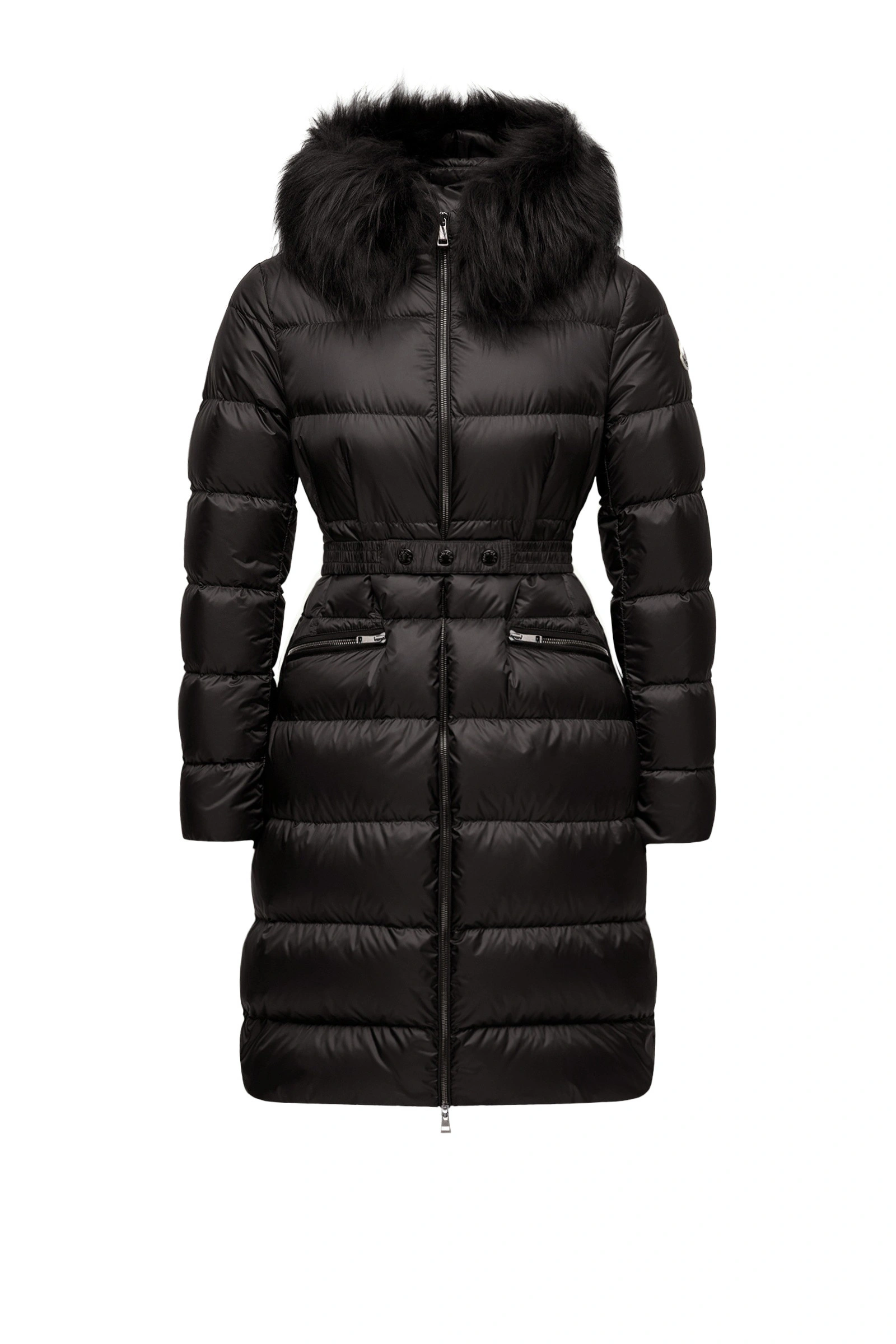 Moncler Boedic Hooded Shearling-Trimmed Long Down Jacket in Black Moncler Boedic Hooded Shearling-Trimmed Long Down Jacket in Black | Women's Puffer and Down Coats | Coveti