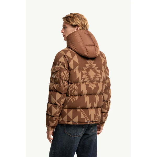 Moncler Boislune Hooded Corduroy Short Down Jacket in Brown, view 5 | Men's Jackets | Coveti