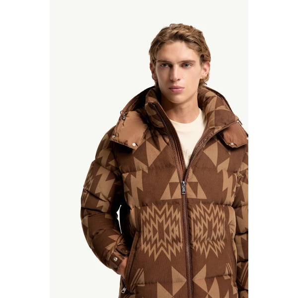 Moncler Boislune Hooded Corduroy Short Down Jacket in Brown, view 6 | Men's Jackets | Coveti