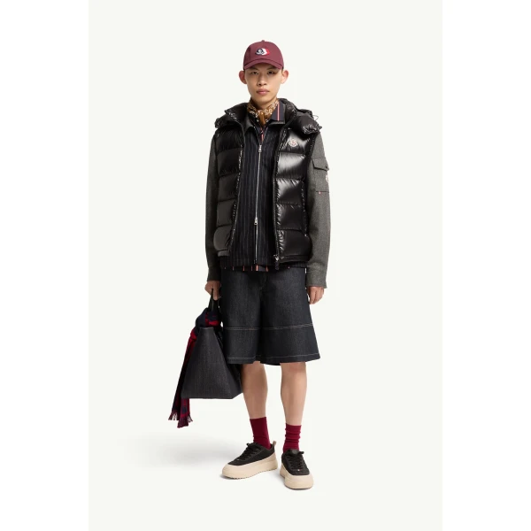 Moncler Bormes Hooded Down Gilet in Black, view 2 | Men's Jackets | Coveti