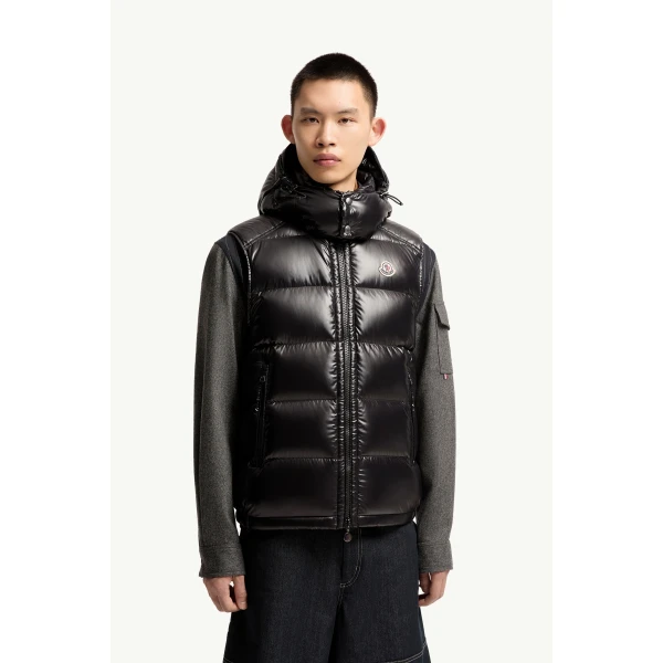 Moncler Bormes Hooded Down Gilet in Black, view 4 | Men's Jackets | Coveti