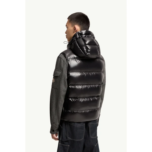 Moncler Bormes Hooded Down Gilet in Black, view 5 | Men's Jackets | Coveti