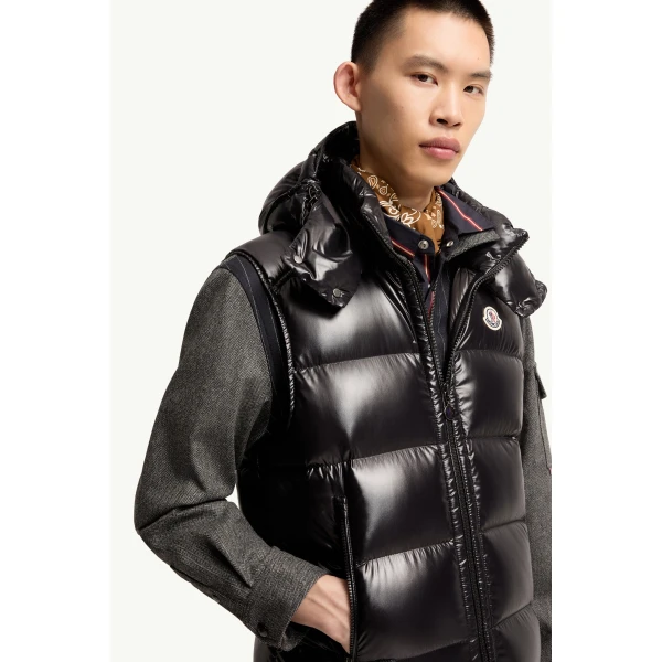Moncler Bormes Hooded Down Gilet in Black, view 6 | Men's Jackets | Coveti