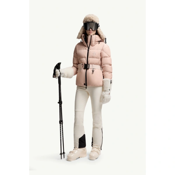 Moncler Bouquetin Hooded Insulated Ski Jacket in Pink, view 2 | Women's Ski Jackets | Coveti