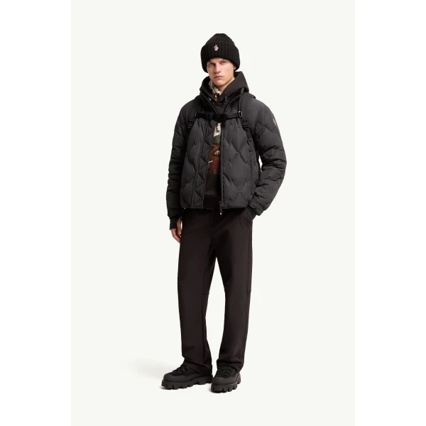 Moncler Bramans Diamond Quilted Short Down Jacket in Black, view 2 | Men's Jackets | Coveti
